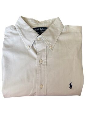 Vintage Polo Ralph Lauren Shirt Mens XL Beige Button Down Short Sleeve Blaire